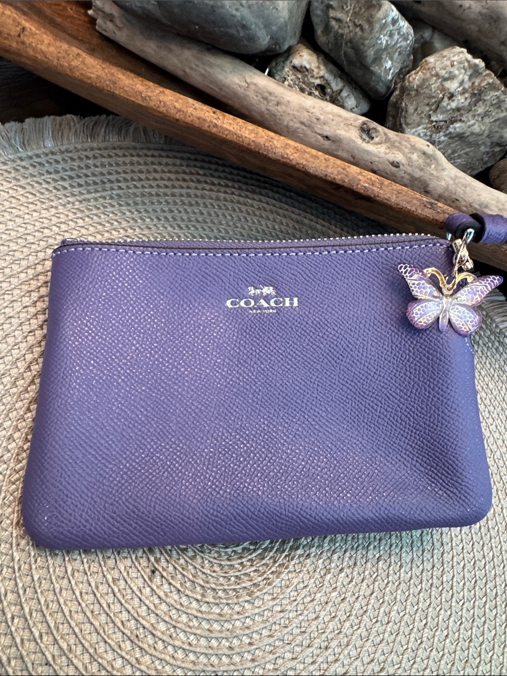 COACH Purple Leather Wristlet with unbranded Butterfly Charm - Picture 2 of 7